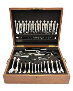 Gorham "Chantilly" 149 Piece Sterling Silver Flatware Service: Gorham "Chantilly" 149 Piece Sterling Silver Flatware Service in custom fitted case, to include 10 dinner forks, 12 luncheon forks, 12 salad forks, 12 ice cream forks, one lemon fork, one cake/dessert