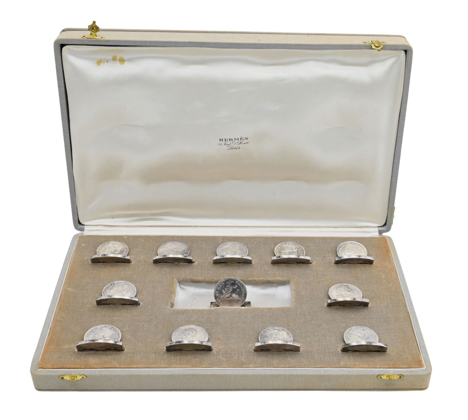 Set of 12 Hermes Paris Coin Place Card Holders with Case (1 of 7)