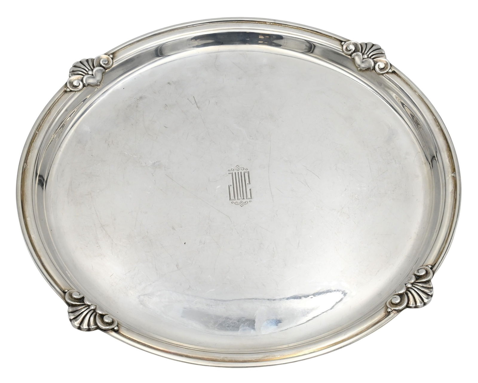 Tiffany and Company Sterling Silver Round Tray with Four Shells (1 of 6)