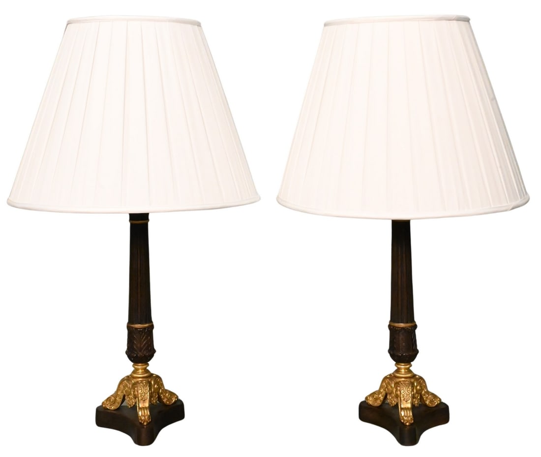 Pair of French Spelta Column Lamps (1 of 5)