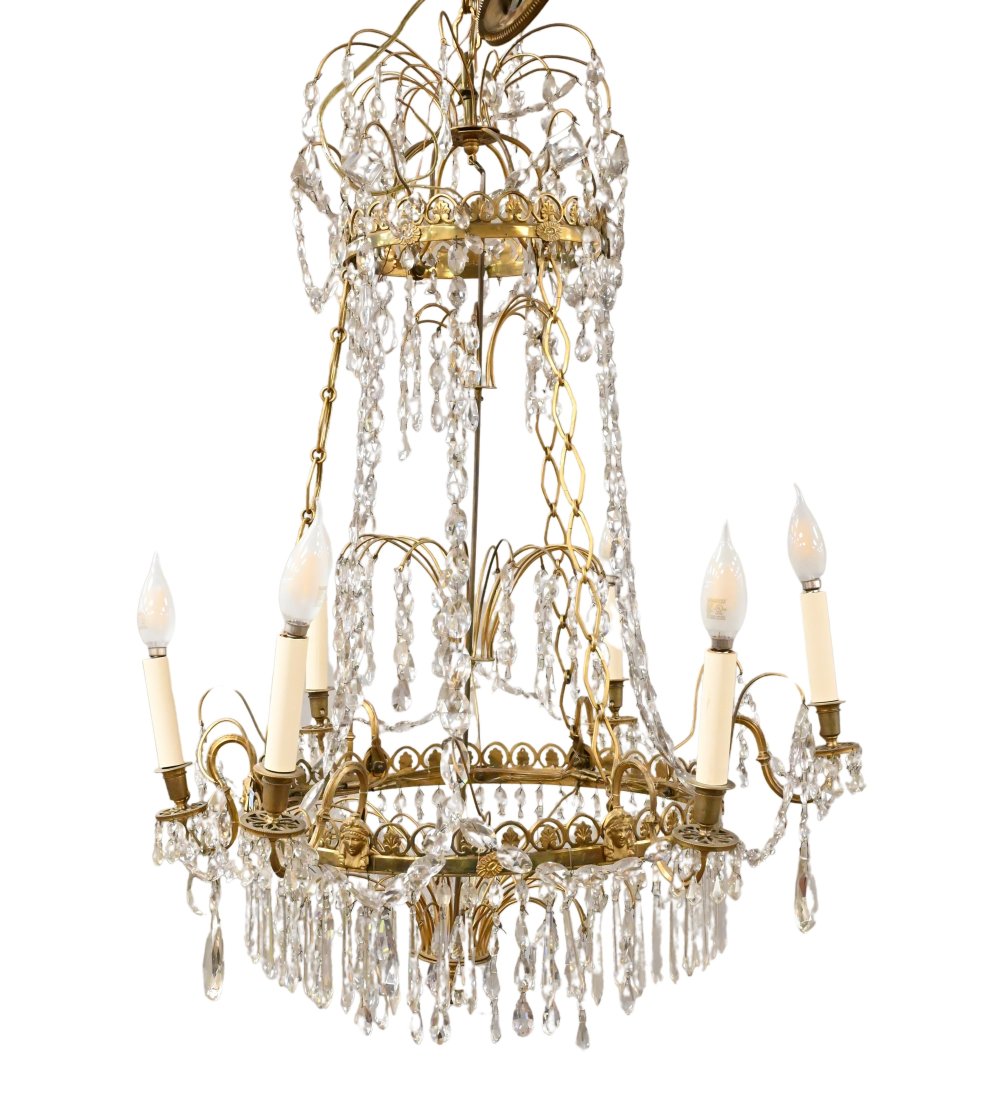 Swedish Six Arm Crystal and Ormolu Chandelier (1 of 6)