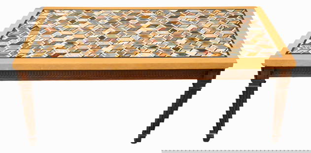 Italian Pietra Dura "Geometric Cube" Specimen Marble Top Coffee Table: Italian Pietra Dura "Geometric Cube" Specimen Marble Top Coffee Table set into modern base as coffee table width 49 inches, depth 30 inches Condition: very good condition, top having light scratching
