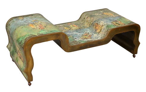 Philip and Kelvin LaVerne Coffee Table: Philip and Kelvin LaVerne Coffee Table etched and patinated polychromed bronze, pewter having raised signature, there is believed to be only four of this model in existence height 18 3/4 inches, lengt