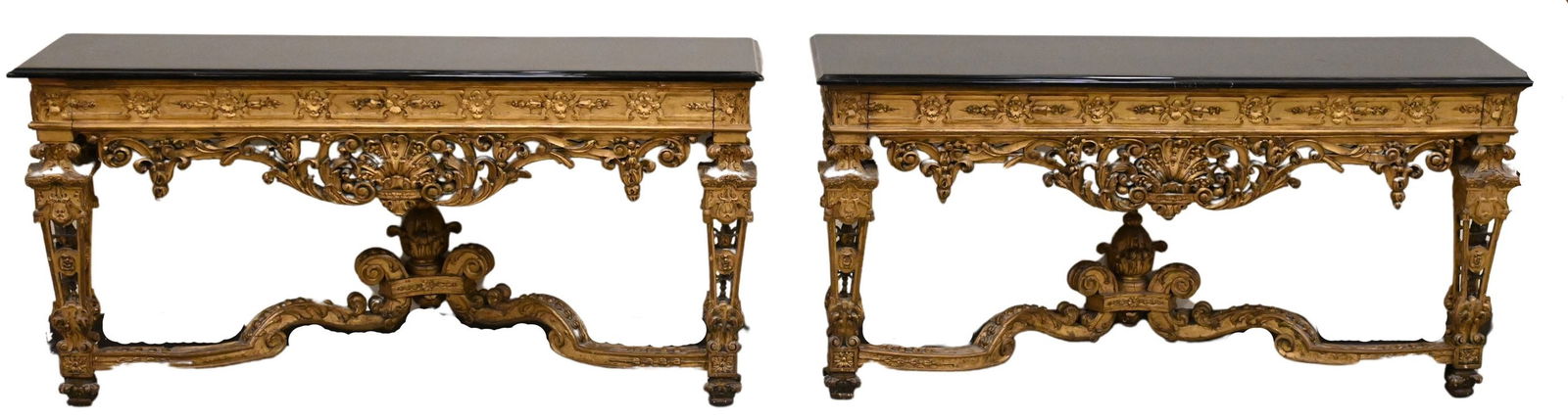 Pair of Louis XVI Style Giltwood Consoles (1 of 8)