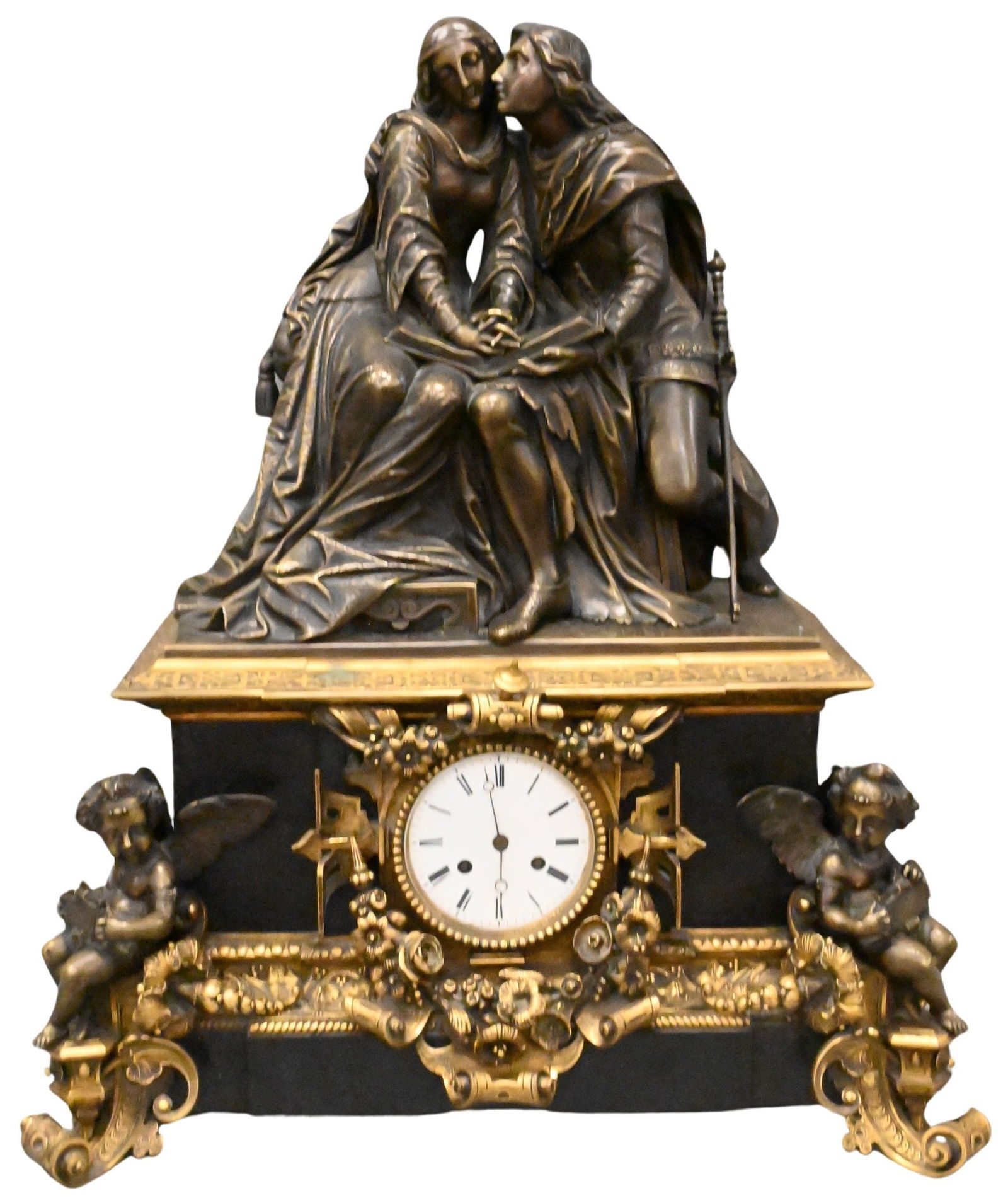 Large Bronze and Black Slate Mantle Clock (1 of 9)