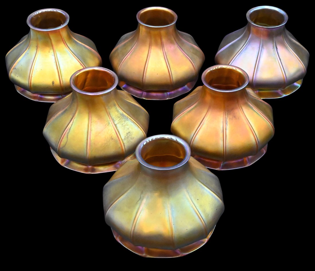 Set of Six Quezal Gold Iridescent and Ribbed Shades (1 of 7)