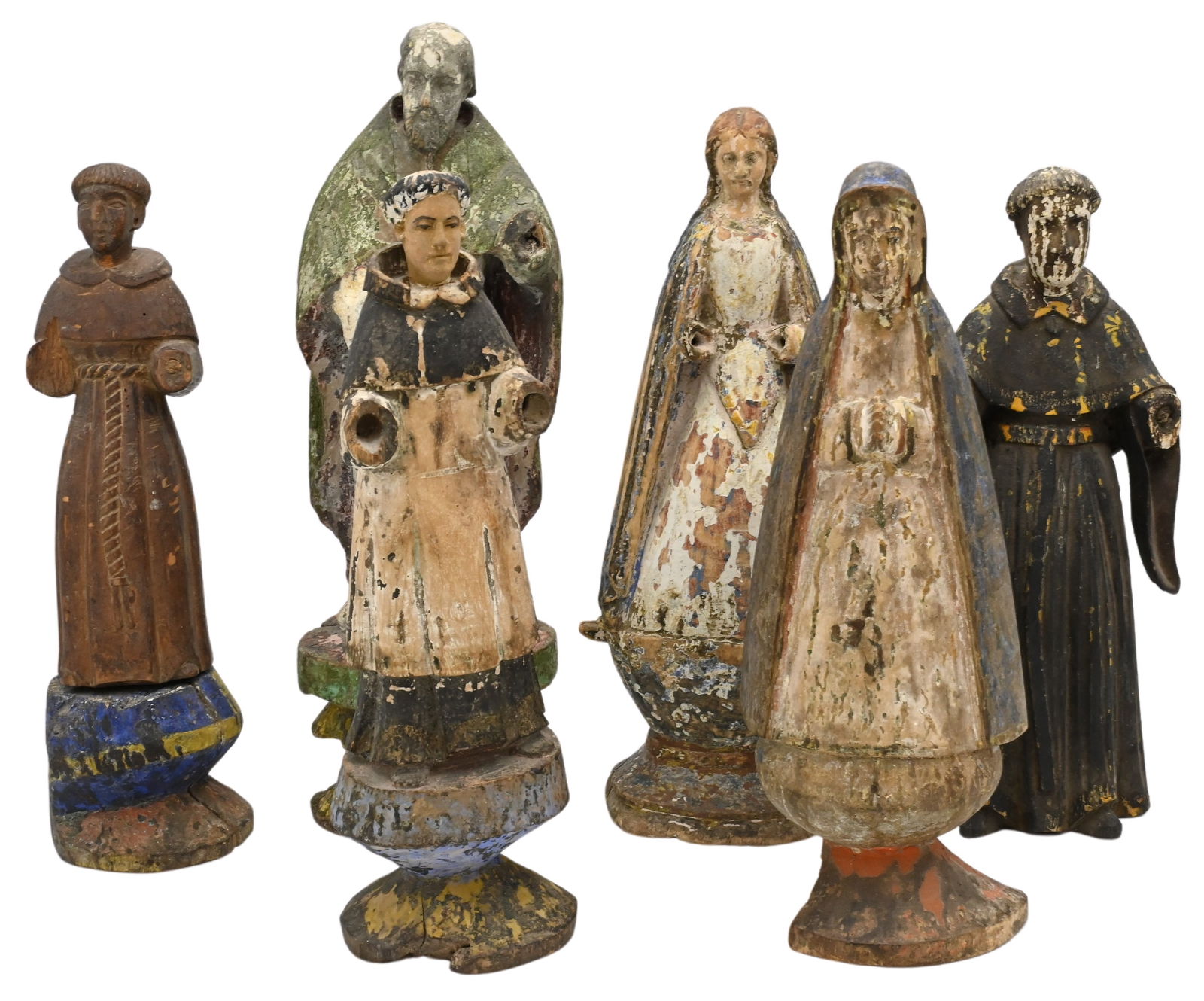 Group of Six Carved Wood Gesso and Painted Figures (1 of 9)