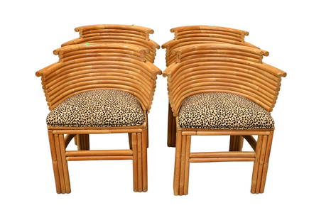 Set of Four Paul Frankl Rattan Dining Chairs: Set of Four Paul Frankl Rattan Dining Chairs height 27 1/2 inches, width 25 inches Provenance: Estate of Sheila Shevin of Rye, New York