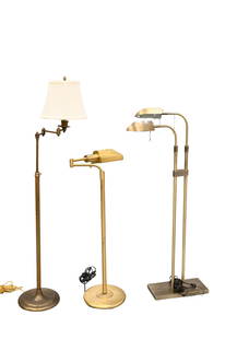 Three Adjustable Brass Floor Lamps: Three Adjustable Brass Floor Lamps one having articulating arm tallest 49 inches