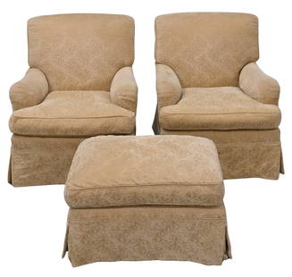 Pair of Custom Upholstered Club Chairs: Pair of Custom Upholstered Club Chairs height 34 inches, width 30 inches