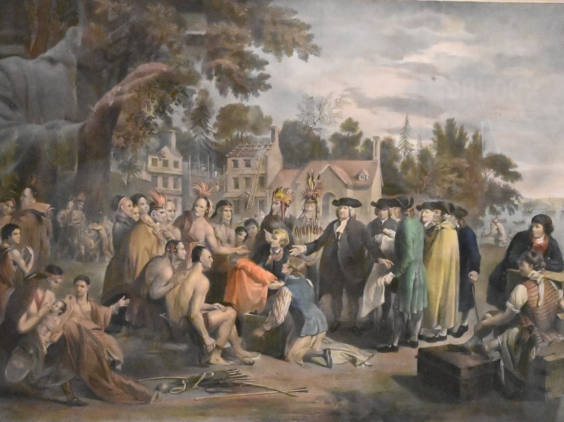 Thomas Fairland (British 1804-1852) After Benjamin West (British/American 1738-1820): Thomas Fairland (British 1804-1852) After Benjamin West (British/American 1738-1820) "William Penn's Treaty with the Indians", circa 1835 or later Hand colored lithograph 22 3/4" x 25"