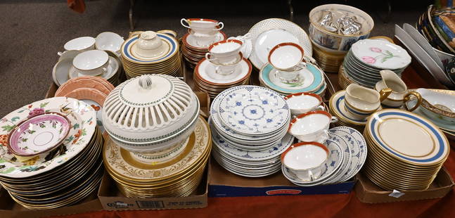 10 Tray Lots of Parcel Porcelain Service Cups, Plates, and Platters: 10 Tray Lots of Parcel Porcelain Service Cups, Plates, and Platters to include Royal Worcester "Howard", Henrich and Company "Senta", Rosenthal "Ivory", etc largest 11 inches