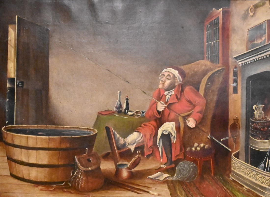 Interior Scene with a Man Having a Gout Leg and Fishing Pole (1 of 6)