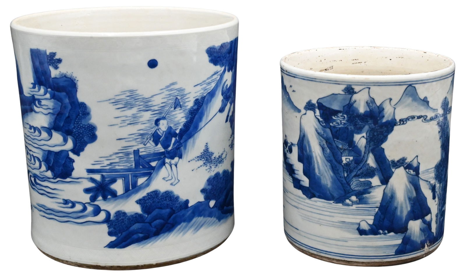 Two Chinese Blue and White Porcelain Brush Pots (1 of 8)