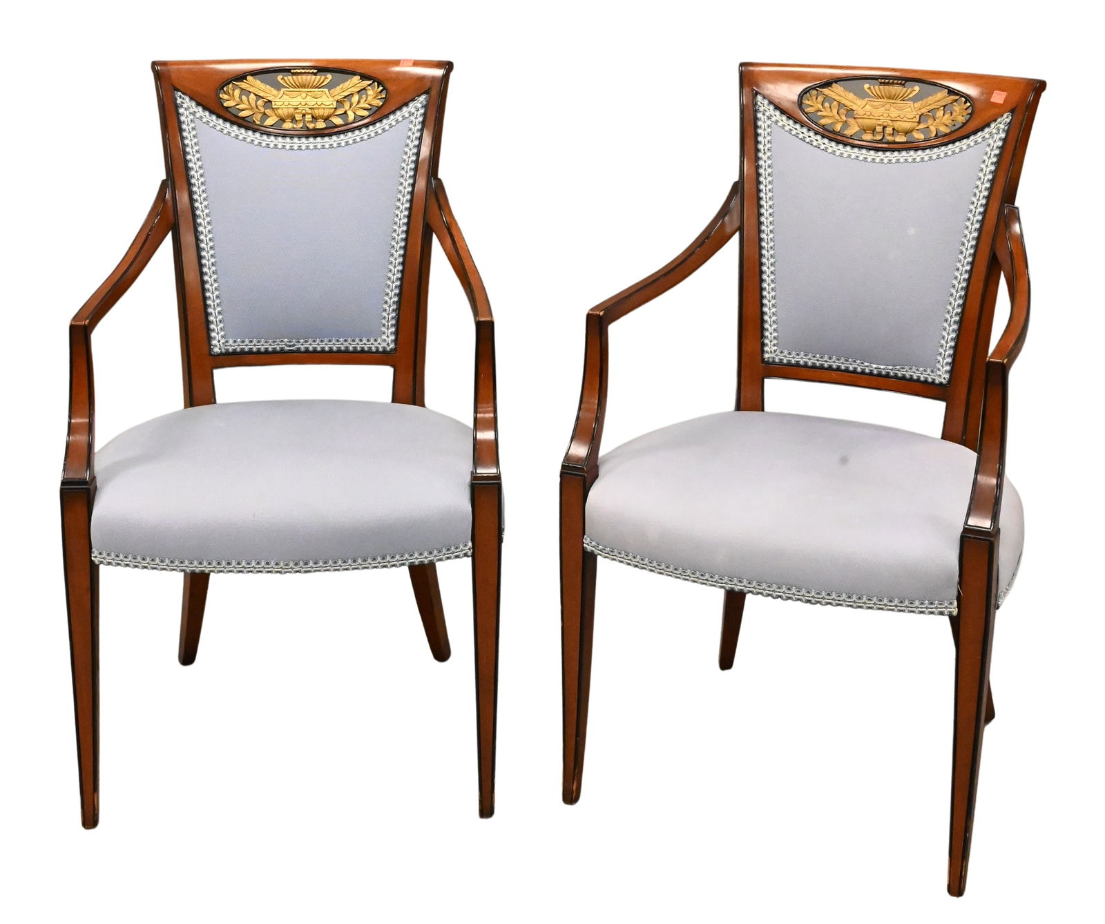 Pair of George III Style Parcel Ebonized Giltwood and Mahogany Armchairs in the Manner of Joseph Ger (1 of 4)