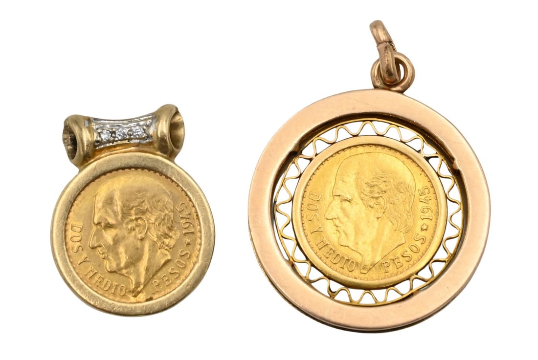 Two 2 Peso Gold Coins in 14K Yellow Gold Settings (1 of 6)