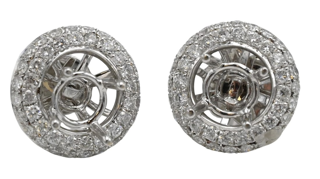 Pair of 18K White Gold Diamond Stud Earring Settings Only (1 of 4)