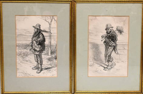 Three: Paul Gavarni (French 1804-1866) Lithographs From "Physiognomies Parisiennes": Three: Paul Gavarni (French 1804-1866) Lithographs From "Physiognomies Parisiennes" "The Road Cleaner" "The Quarry Worker" "The Road Sweeper" Description labels on verso each 11 1/2" x 7 1/2" Provenan