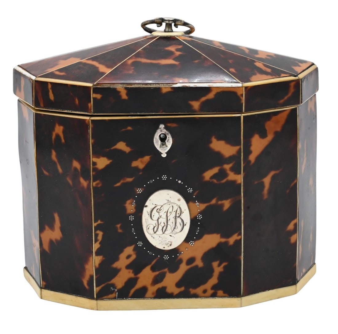 Regency Tortoise Shell Veneered Tea Caddy (1 of 3)