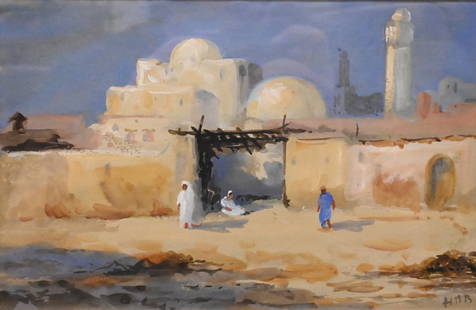 Hercules Brabazon Brabazon (British 1821-1906): Hercules Brabazon Brabazon (British 1821-1906) "View of Gate to Moroccan Town" Gouache on paper Signed lower right "HBB" 5 1/2" x 8" Provenance: Christie's, Rockefeller Center October 30, 1985, Lot 45