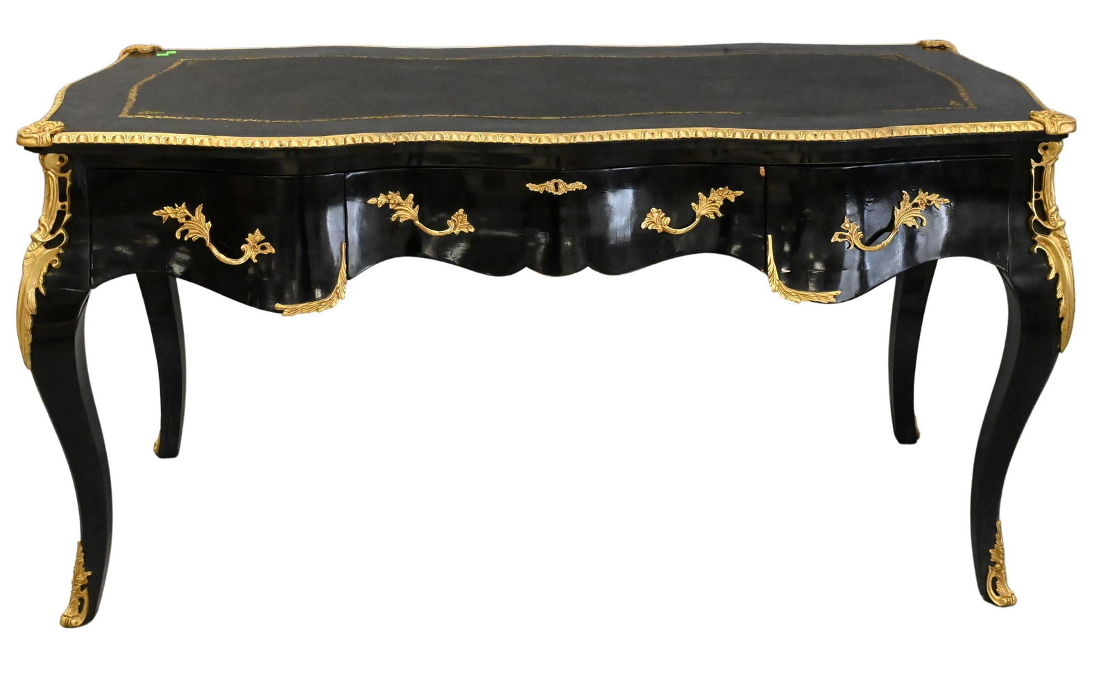 Louis XV Style Bureau Platt: Louis XV Style Bureau Platt black with brass mounts height 32 inches, top 30" x 62"