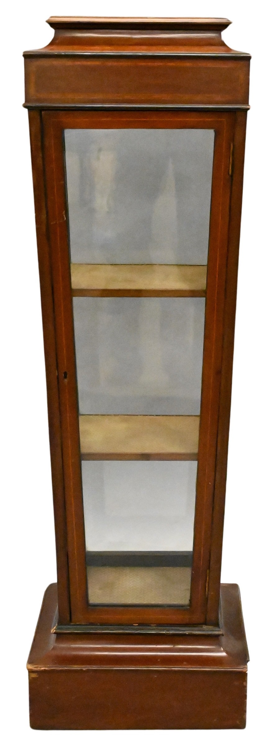 Mahogany Inlaid Curio Cabinet: Mahogany Inlaid Curio Cabinet early 20th century height 48 inches, surface 12" x 12" Provenance: From Collection of Steven and Paula Schimmel Woodstock, Connecticut