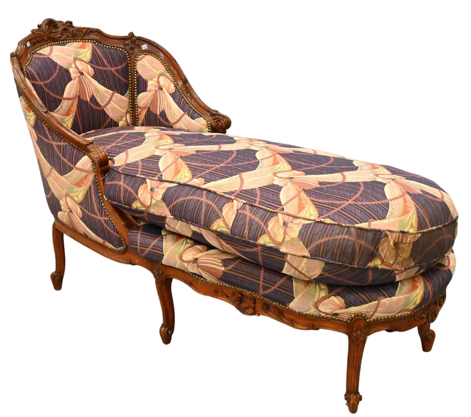 Louis XV Style Walnut Chaise Lounge having Custom Upholstery (1 of 4)