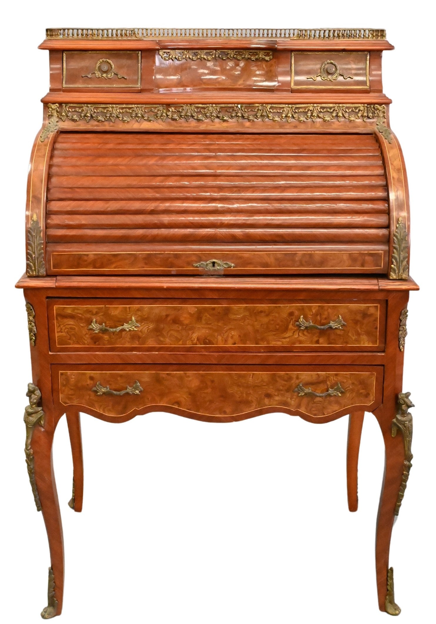 Louis XV Style Roll Top Ladies Desk: Louis XV Style Roll Top Ladies Desk 20th century height 49 inches, width 30 inches