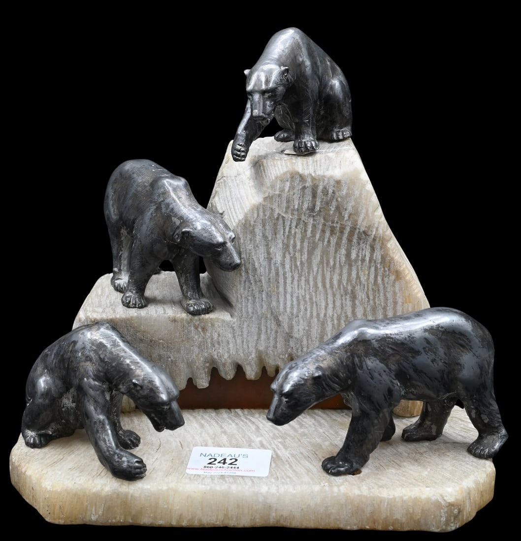 Polar Bear Marble Lamp: Polar Bear Marble Lamp featuring four cast polar bears on a carved iceberg form base, marked "Germany" height 9 inches Provenance: Property of a New Jersey Private Collection