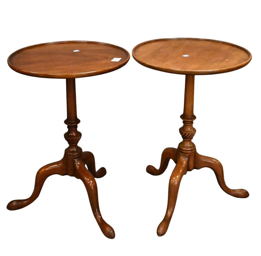 Kittinger Pair of Historic Newport Reproduction Mahogany Kettle Stands: Kittinger Pair of Historic Newport Reproduction Mahogany Kettle Stands height 23 inches, diameter 16 inches Provenance: Gentlemen's Estate Watch Hill, Rhode Island