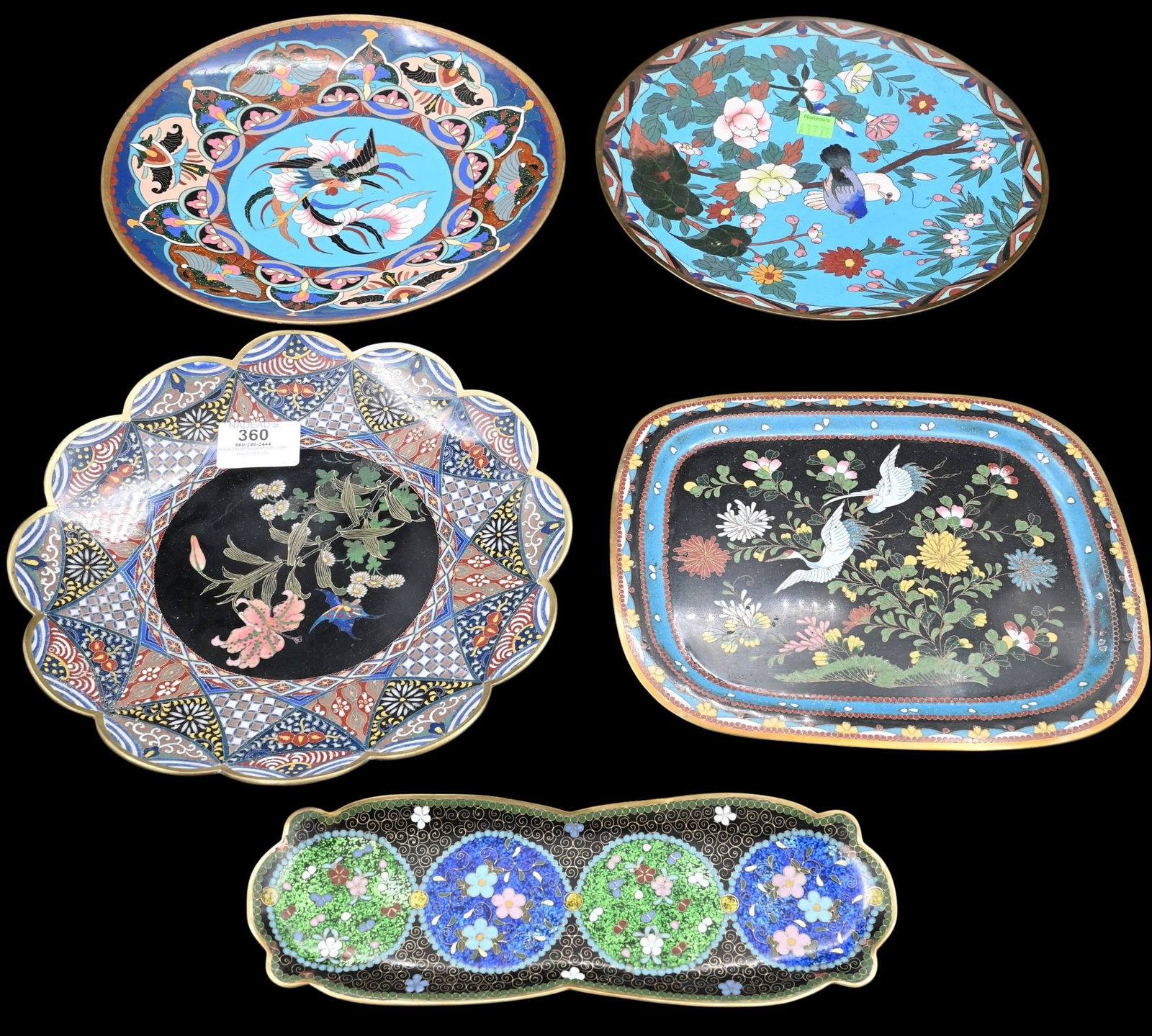 Five Japanese Cloisonne Enamel Plates (1 of 8)