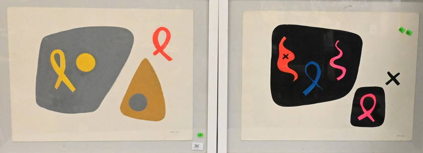 Two: Sacha Kolin (French/Austrian 1911-1981): Two: Sacha Kolin (French/Austrian 1911-1981) to include Pink, black, blue, and orange biomorphic abstraction, 1970 Gouache on paper Signed and dated lower right "Kolin 1970" 18" x 24" Gray, yellow,