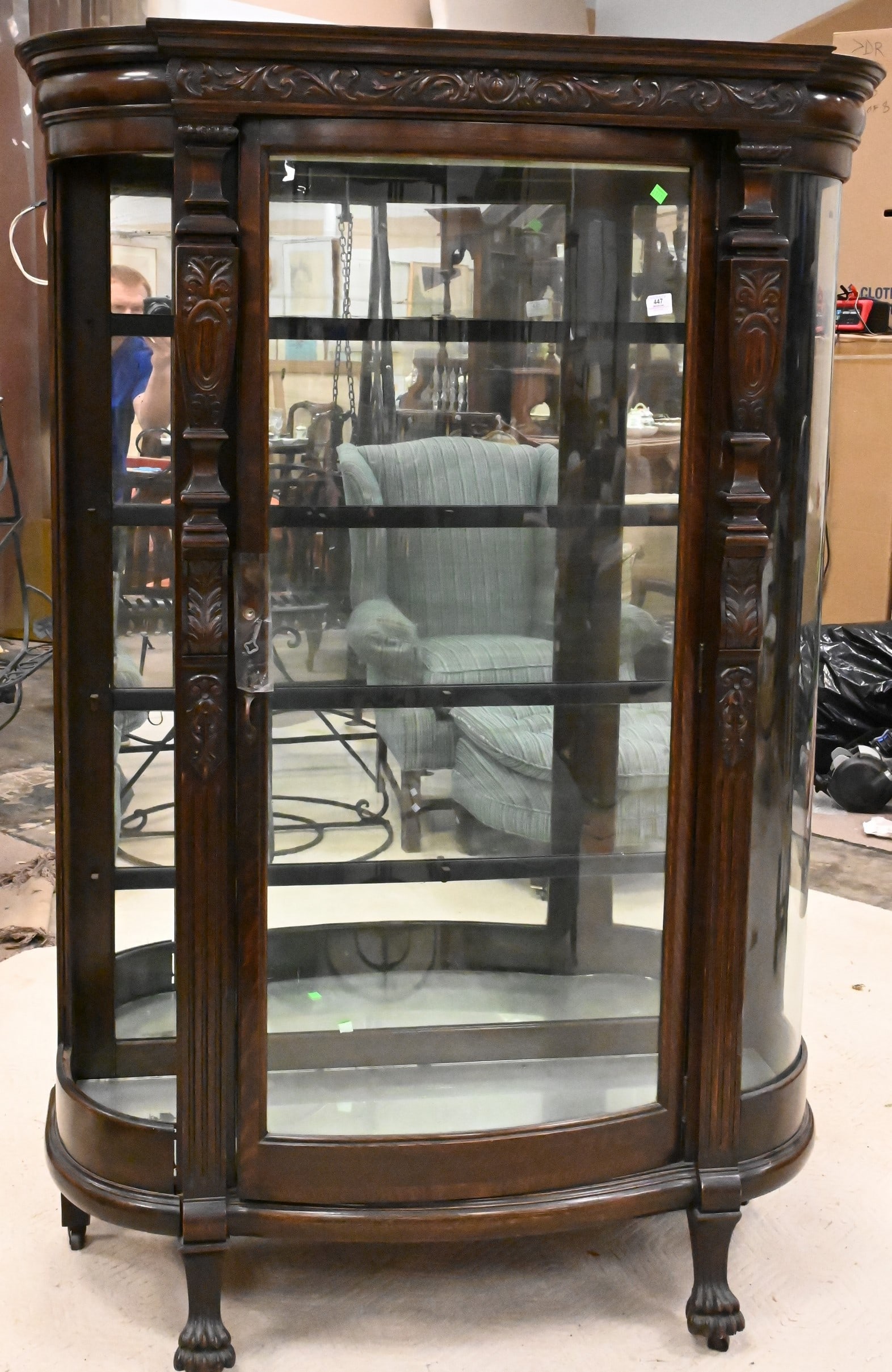Victorian Oak Bowed Glass China Cabinet (1 of 5)