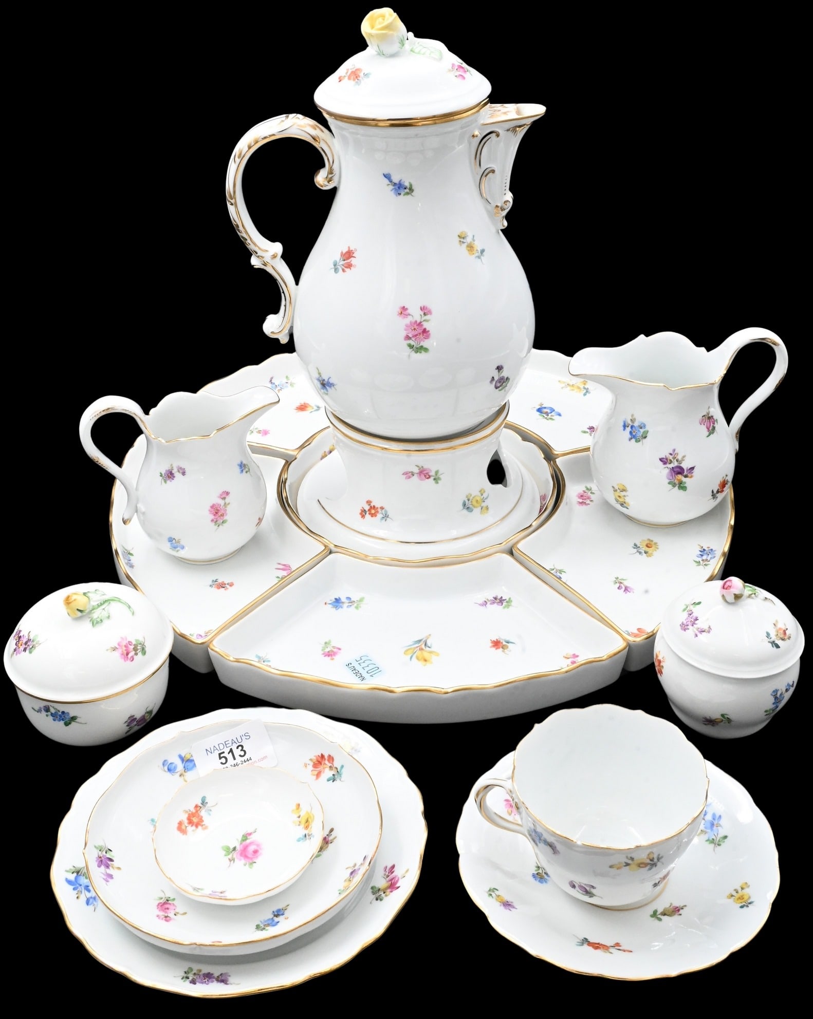 74 Piece Meissen Porcelain "Scattered Flowers" Porcelain Service (1 of 13)