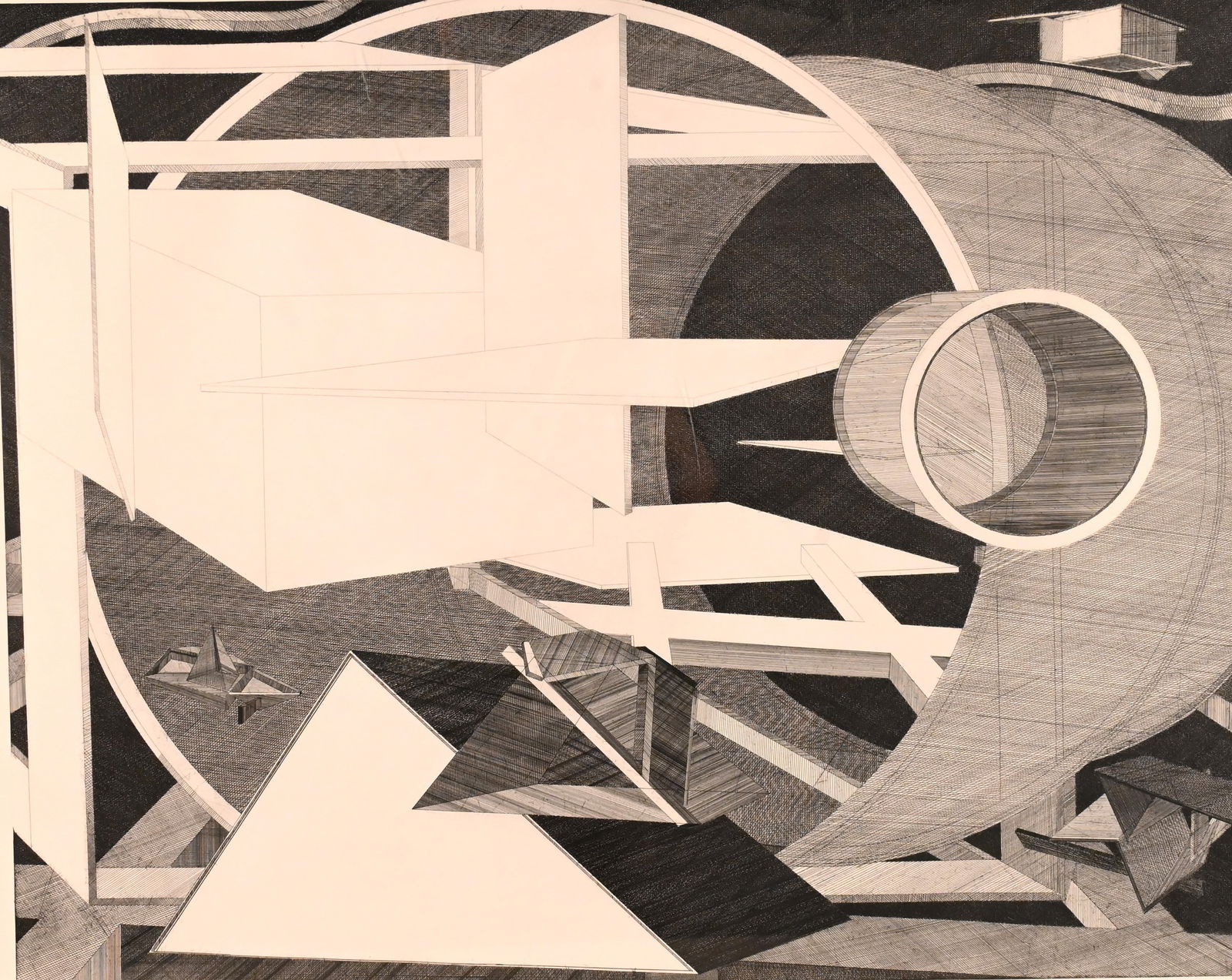 Al Held (American 1928-2005): Al Held (American 1928-2005) "Straits of Magellan", 1986 Etching, edition 14/50 Pencil signed and dated lower right 42" x 51" Provenance: Stroock & Stroock & Lavan Condition: Overall good condition, s