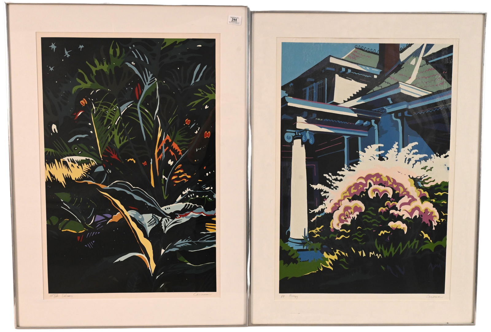 Two: Jon Carsman (American 1944-1987): Two: Jon Carsman (American 1944-1987) "Salome" "Frenzy" Silkscreens Pencil signed and titled 31" x 21" Provenance: Stroock & Stroock & Lavan Condition: Overall good condition This is a quick condition