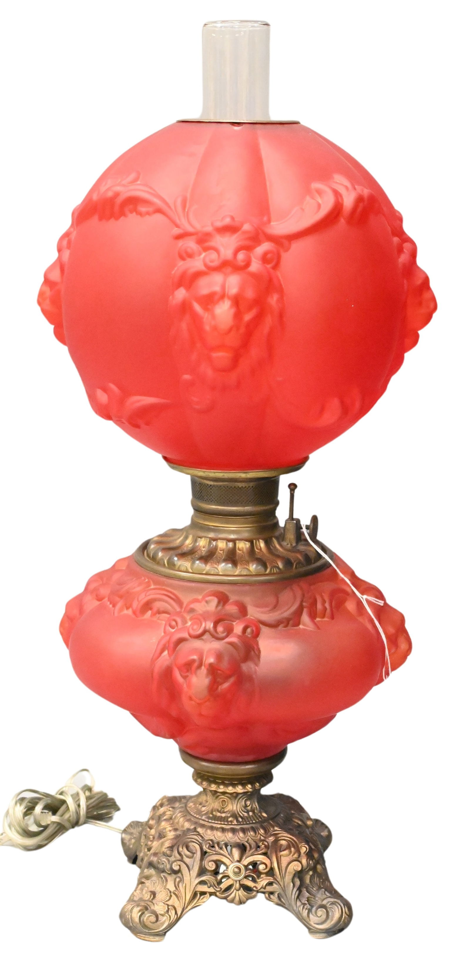 Frosted Cranberry Glass Gone with the Wind Lamp (1 of 5)