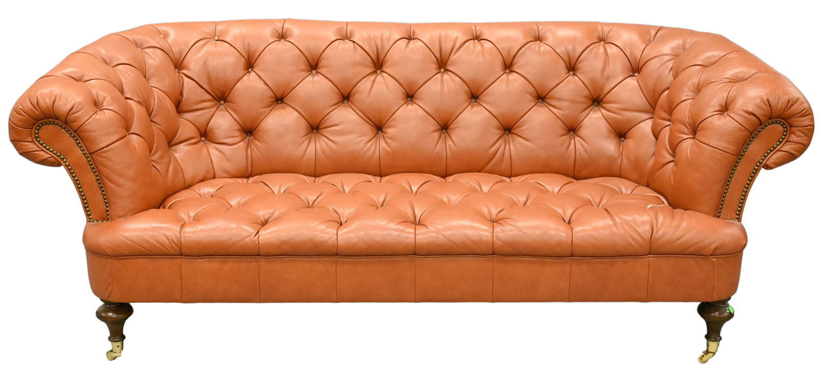 Dark Tan Leather Tufted Sofa (1 of 4)