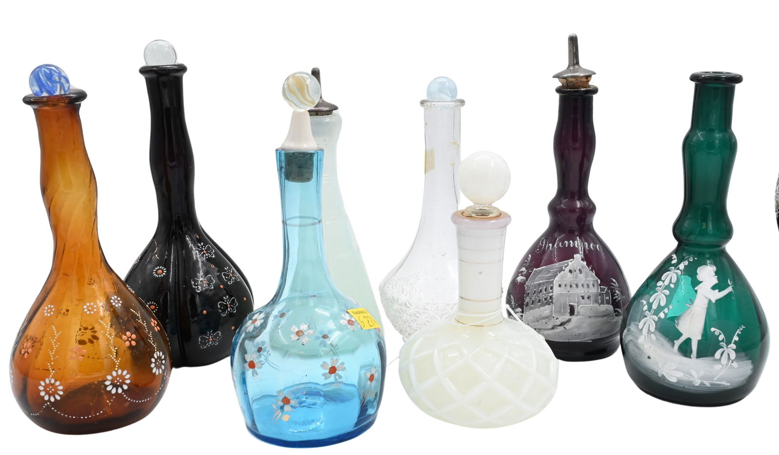 Eight Art Glass Barber Bottles (1 of 4)