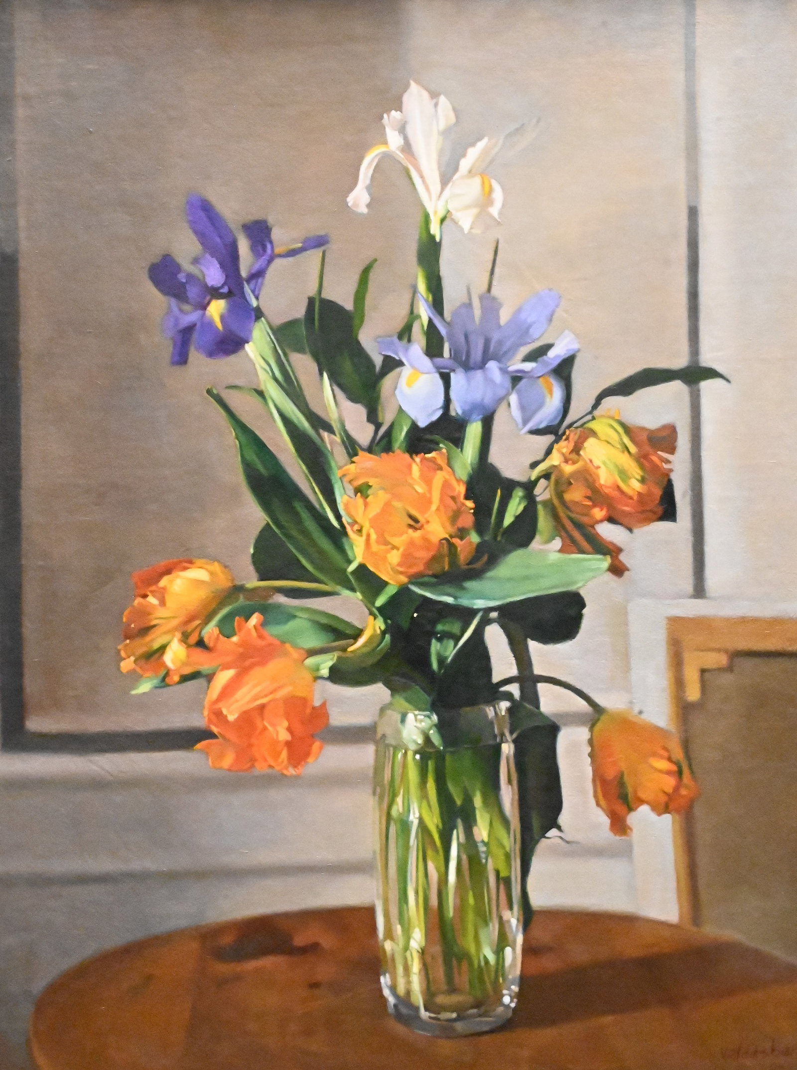 Miguel Valdesberea (Cuban/American 1936-1999): Miguel Valdesberea (Cuban/American 1936-1999) Vase of flowers still life, 1996 Oil on board Signed lower right "Valdesberea '96" 31" x 24" Provenance: Noah Gadowski Fine Arts, Madison Ave, New York Ge