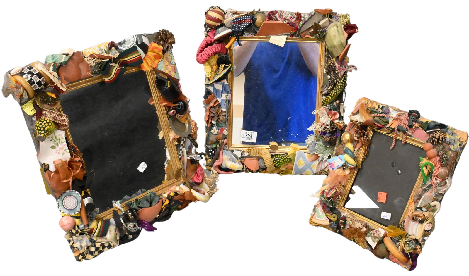 Three Mackenzie Childs Picture Frames: Three Mackenzie Childs Picture Frames two mirrors, one frame mirrors 8" x 10", frame 5" x 7"