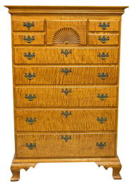 Eldred Wheeler Tiger Maple Chippendale Style Tall Chest