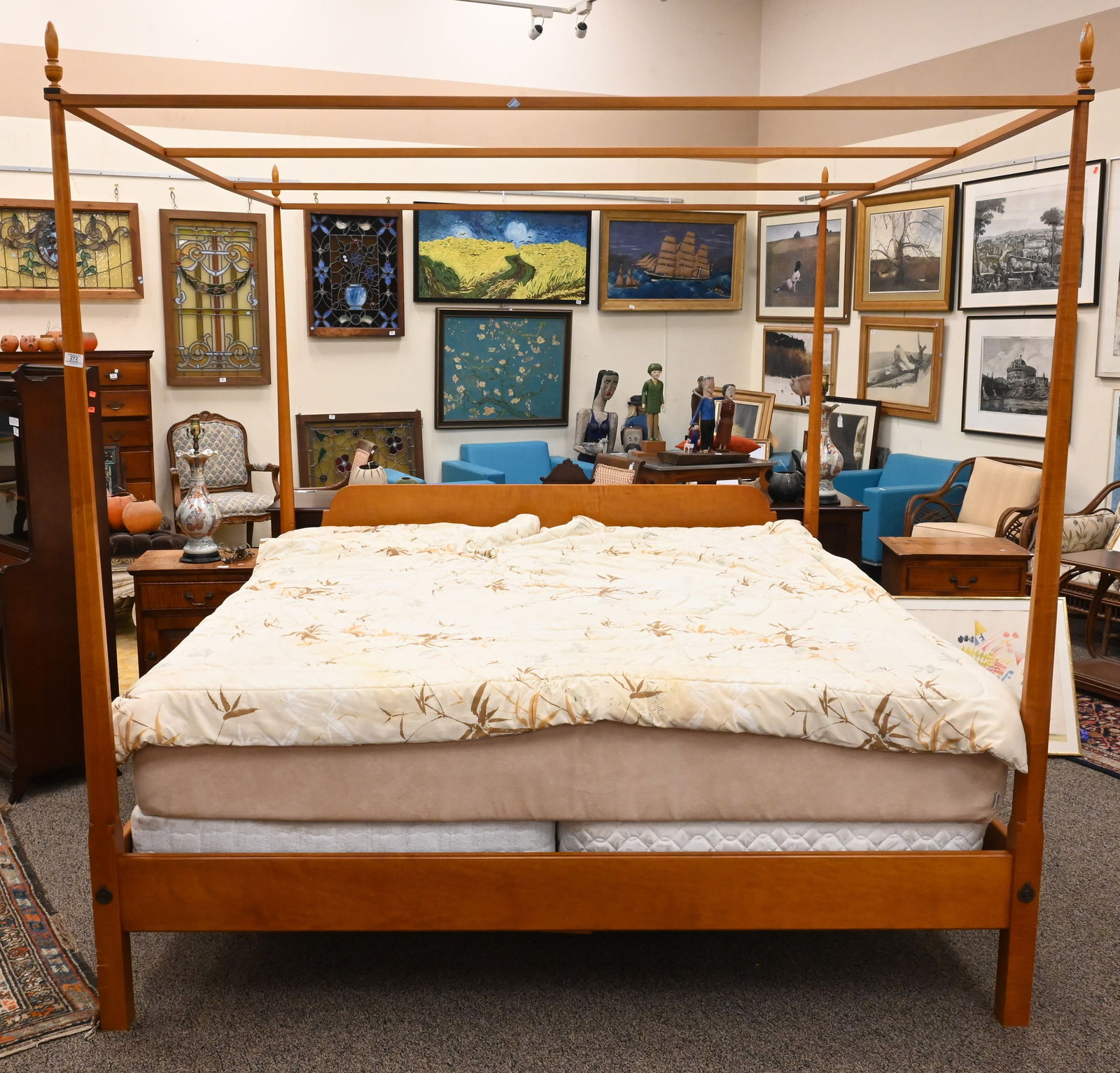 Eldred Wheeler King Size Tiger Maple Four Post Canopy Bed (1 of 3)