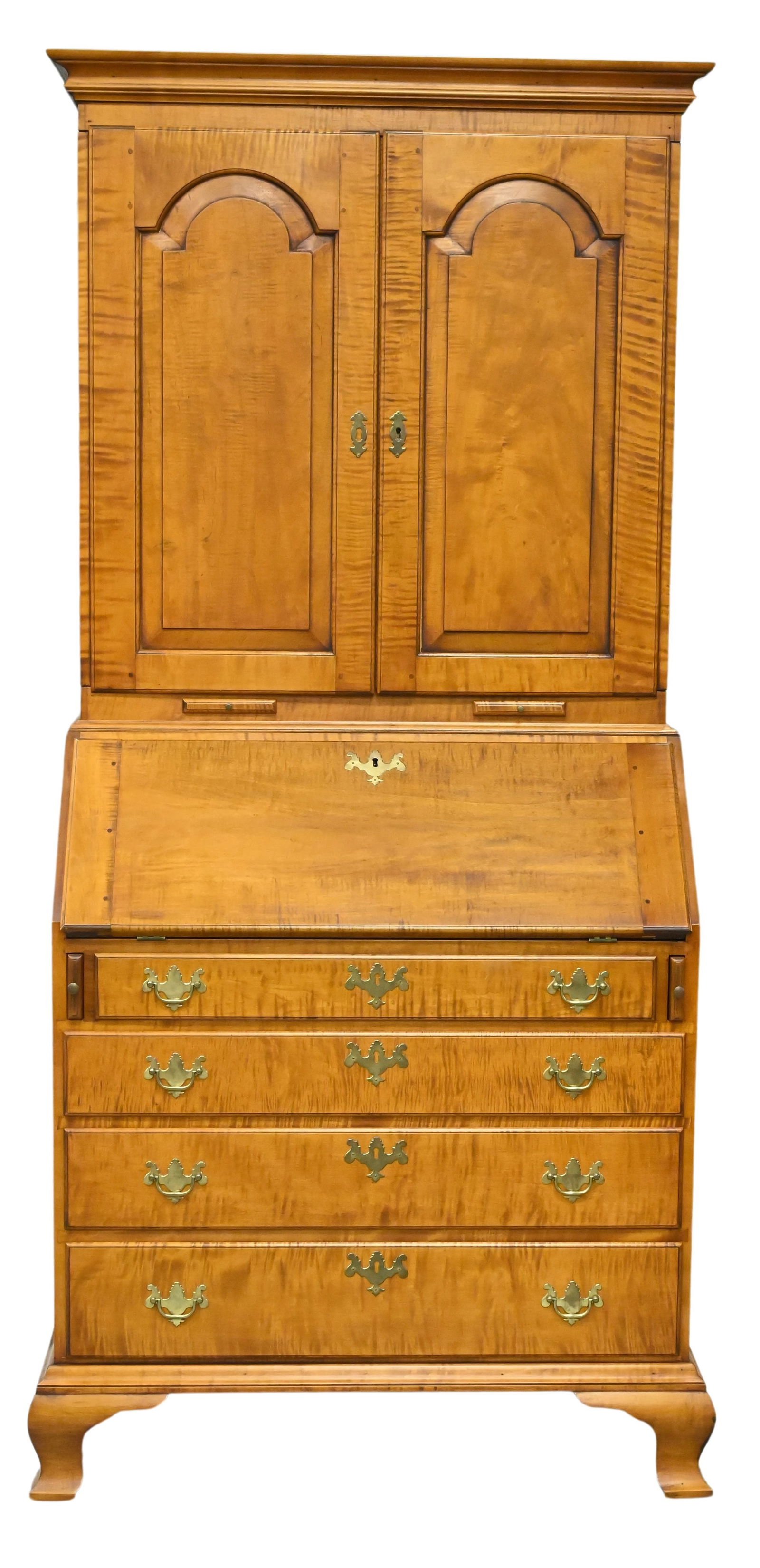 Eldred Wheeler Tiger Maple Secretary Desk in Two Parts (1 of 4)