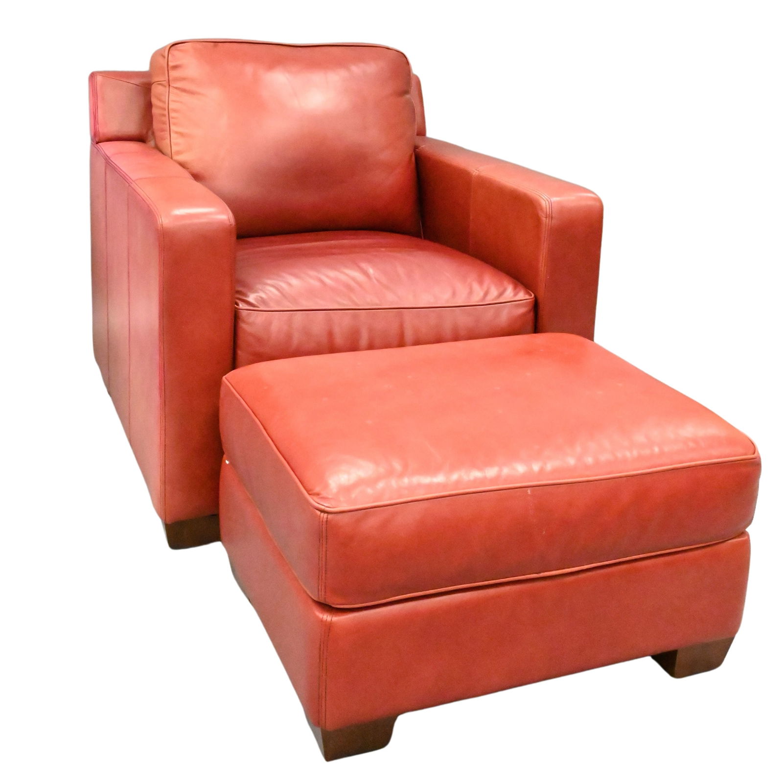 Contemporary Red Leather Armchair and Ottoman (1 of 4)