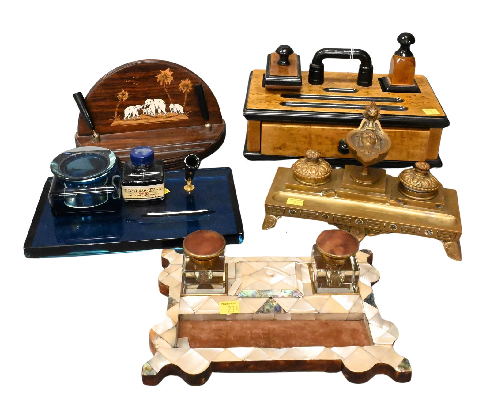 Group of Five Inkwells and Desktop Articles (1 of 6)