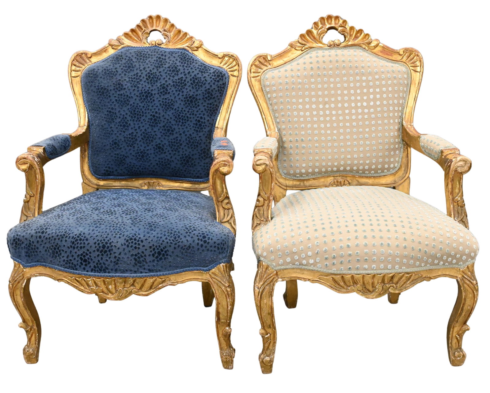 Pair of Gilt Louis XV Style Open Armchairs: Pair of Gilt Louis XV Style Open Armchairs height 43 inches, width 28 inches