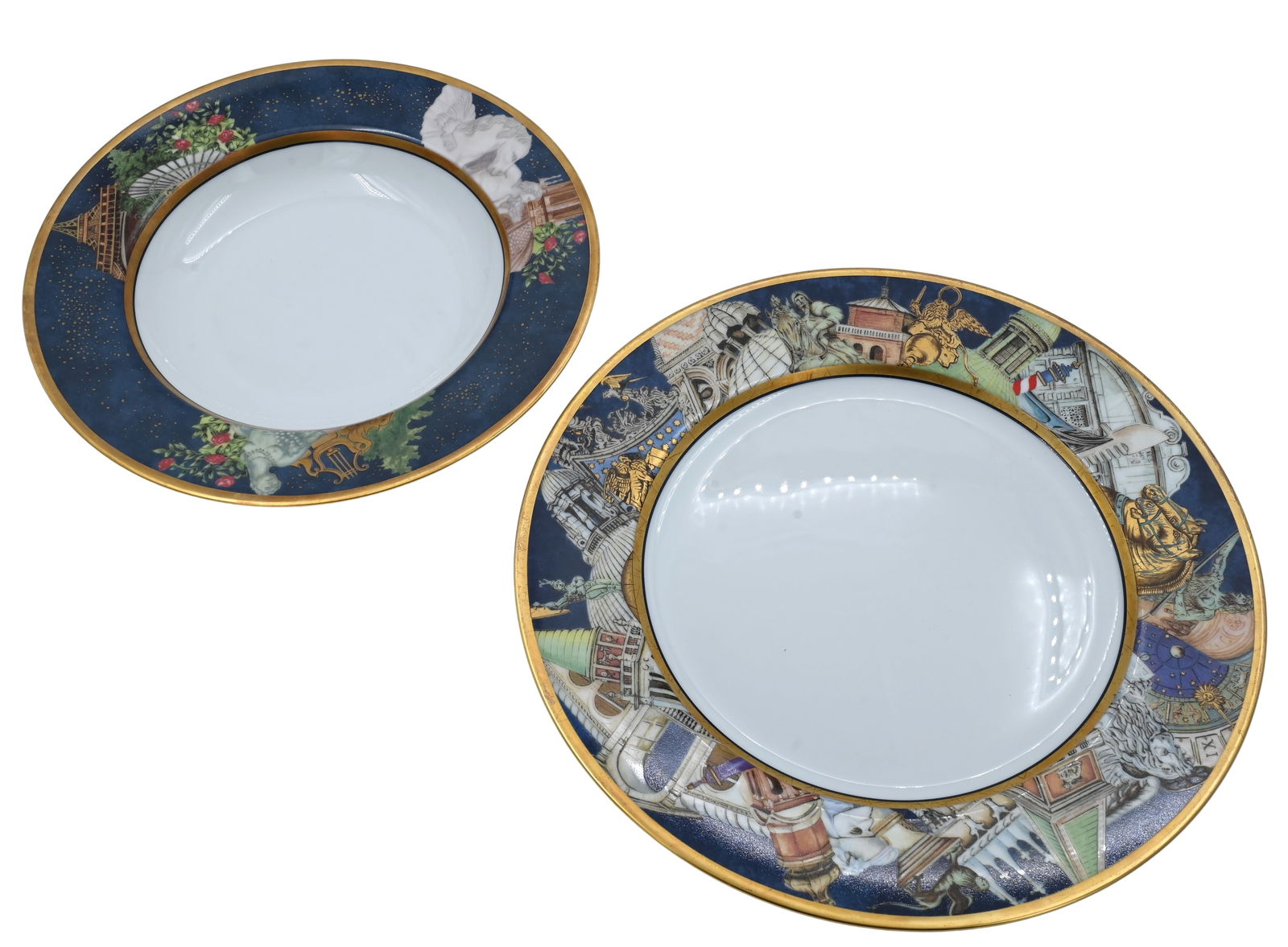 27 Piece Bernardaud Limoges "Métropoles" Porcelain Service: 27 Piece Bernardaud Limoges "Metropoles" Porcelain Service to include 11 dinner plates, 16 soup bowls, featuring New York, Venice, Rome, London, Paris, Londres diameter 10 1/4 inches Provenance: Kenne