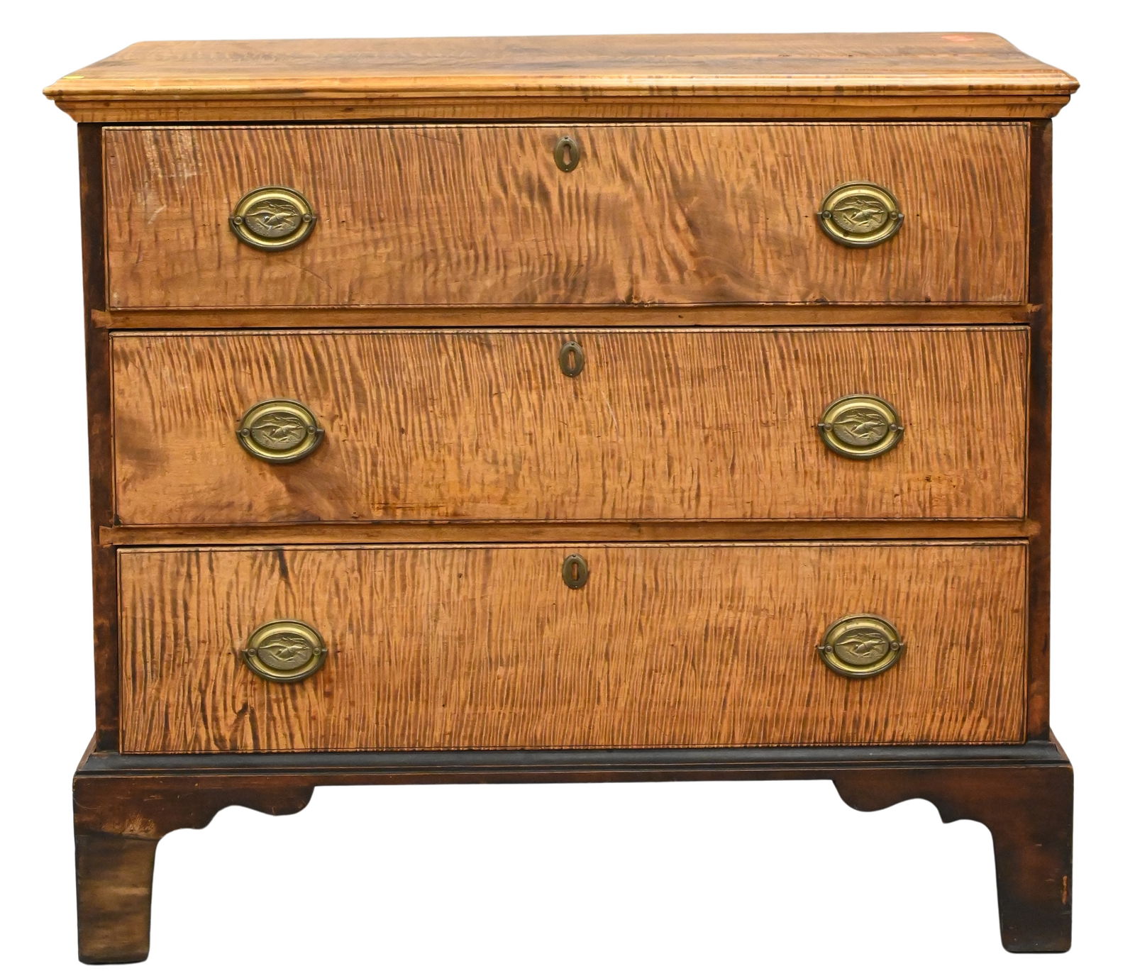 Chippendale Tiger Maple Three Drawer Chest (1 of 5)