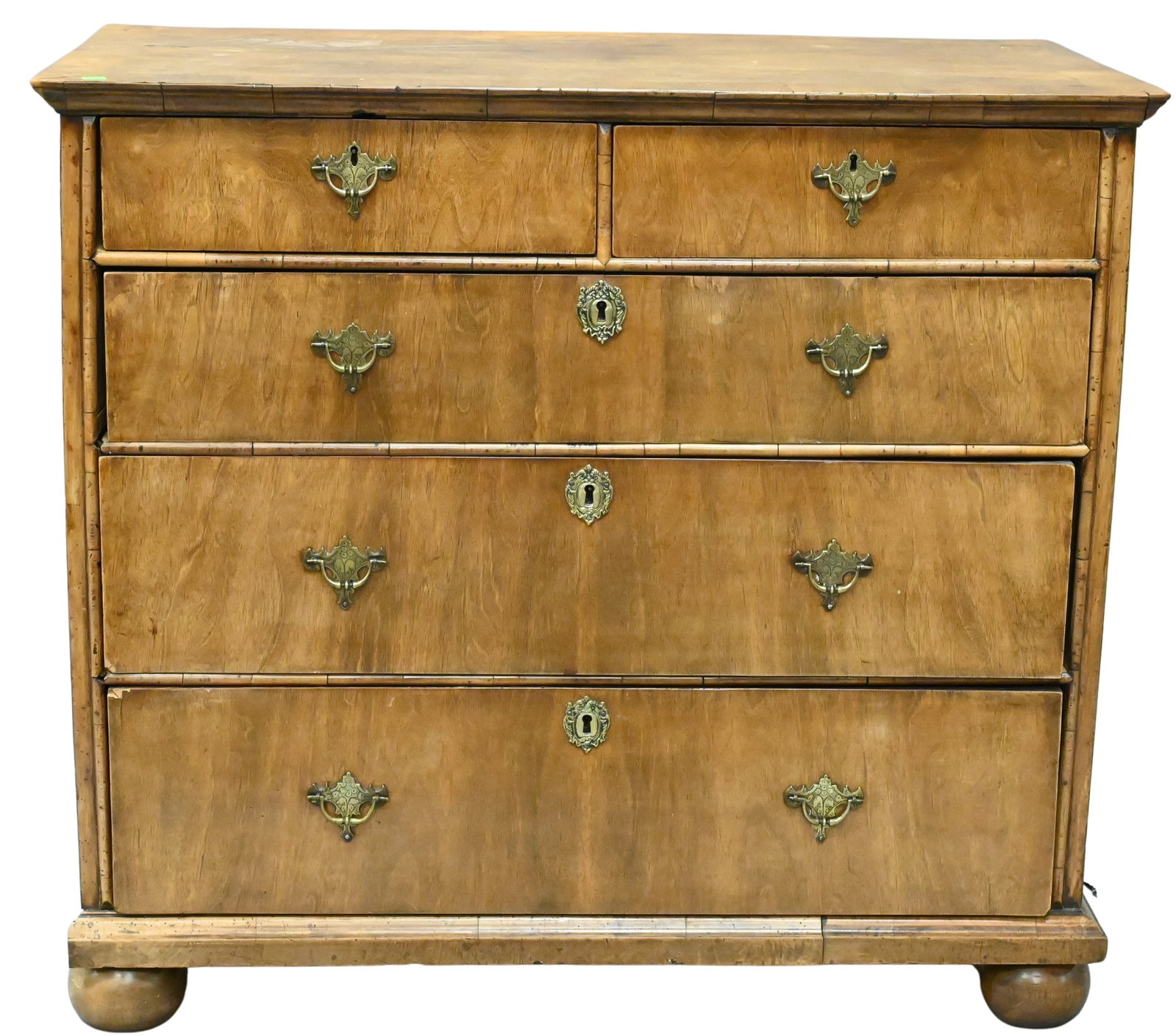 Queen Anne Style Two Over Three Drawer Chest: Queen Anne Style Two Over Three Drawer Chest set on bun feet height 35 inches, width 38 1/2 inches, depth 20 1/2 inches